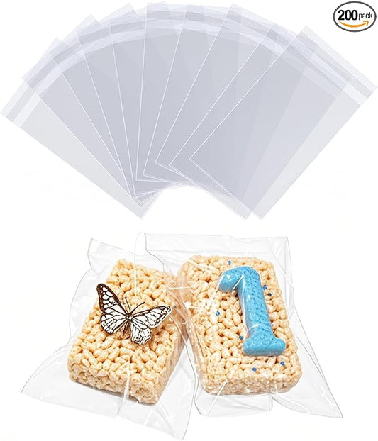 200Pcs 4 x 6Inch Cellophane Bags for Cookies, Soap, Chocolate Covered Oreos, Macarons, Brownies, Truffles. Candy Gift Cello Bags for Party Favors, Wedding, Christmas