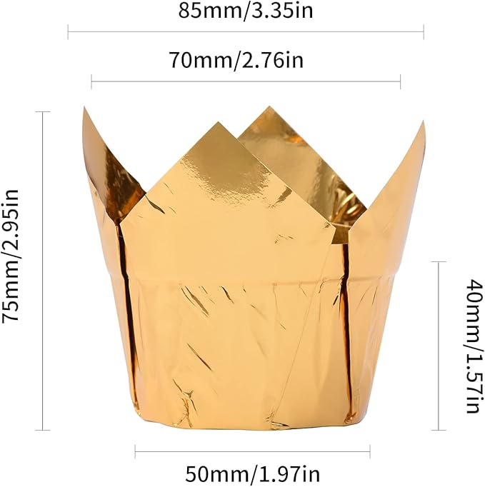 Party Hippo Gold Tulip Cupcake Liners 100 Pcs Baking Paper Cups Holders Greaseproof Muffin Cases Wrappers for Wedding Birthday Party Baby Shower (Gold)