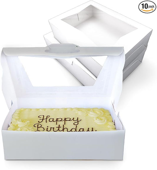 MT Products White Cake Boxes 19" x 14" x 4" - Auto Pop-Up Bakery Boxes with Window (Pack of 10) - Made in USA
