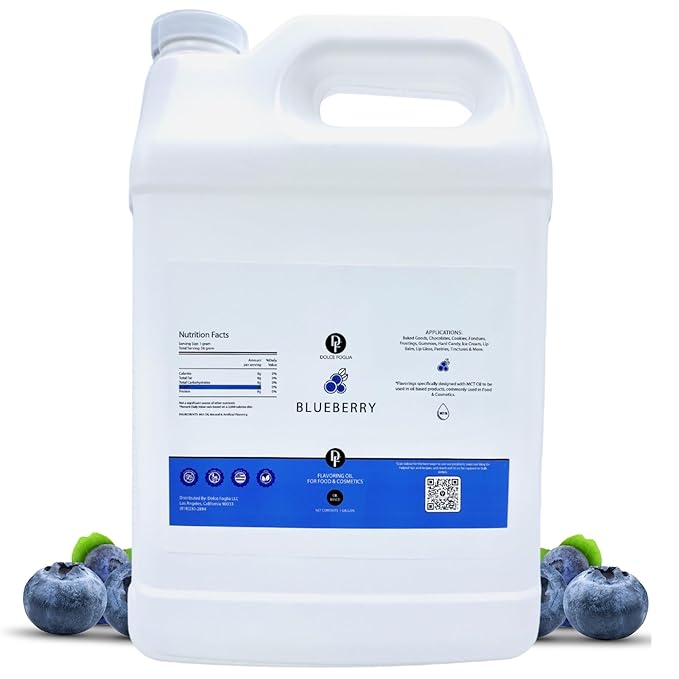 Dolce Flav Blueberry Extract – 1 Gallon Oil-Soluble Kosher, Sugar-Free, Concentrated Ripe Blueberry Flavoring for Baking, Chocolates & Desserts