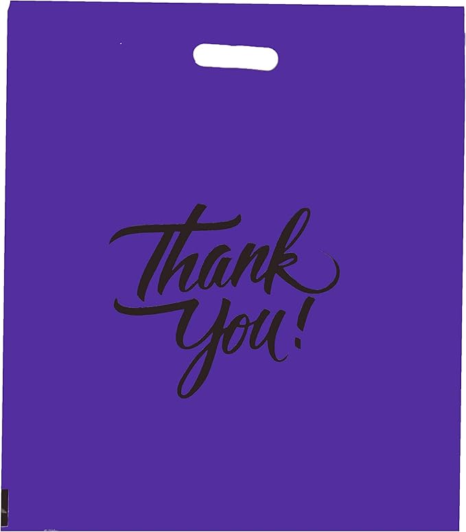 Infinite Pack Thank You Merchandise Bags, Die Cut Handles, Retail Shopping Bags for Boutique - Choose Color & Size