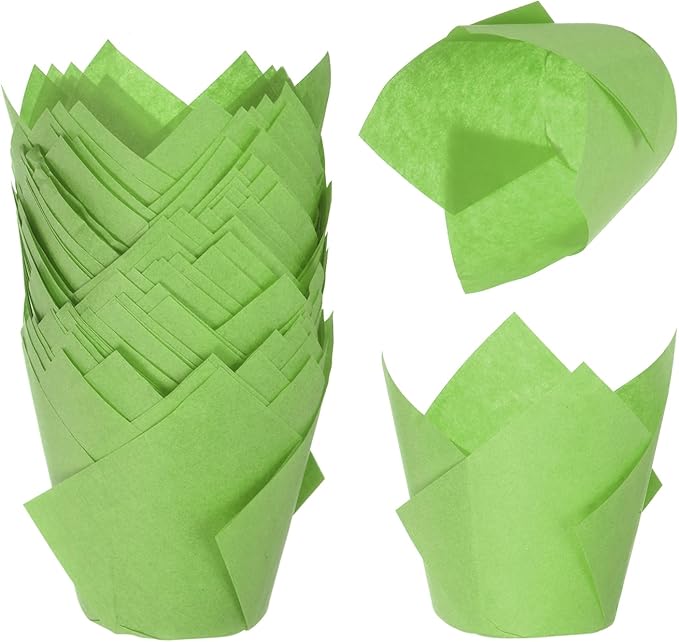 uxcell 50 Pcs Tulip Baking Cups Cupcake Muffins Liners Paper Greaseproof Wrappers for Wedding Birthday Party Festivals Christmas, Green