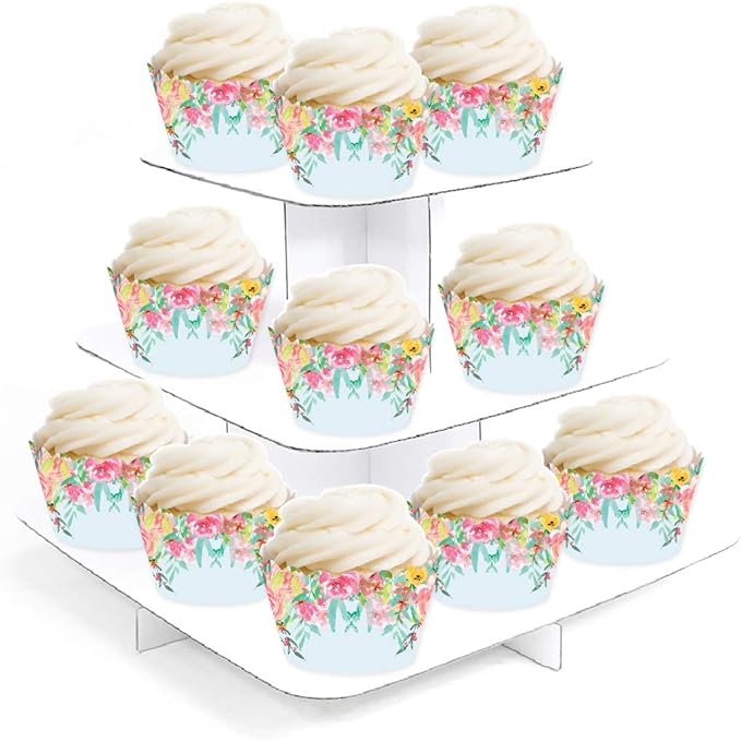 Andaz Press Cupcake Wrapper Decorations - Tea Party Pink Roses on Baby Blue, 24-Pack for Girls' 1st Birthday or Bridal Shower