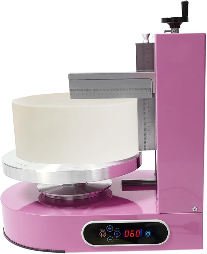 200W Automatic Cake Decorating Machine, 4-12 inch Cake Cream Spreading Machine Birthday Cake Cream Smooth Coating Decoration Rotation Speed 60-320rpm for Cake Shops, Dessert Shops (Pink)