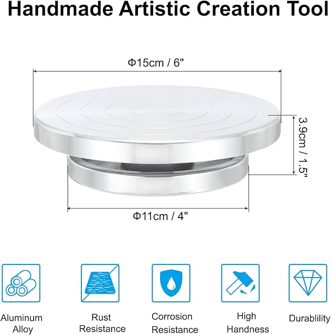 PATIKIL Turntable Sculpting Wheel, 6 Inch Dia Pottery Clay Rotation Turn Table Double Sided for Cake Decorating Paint Spraying Painting Crafting Projects