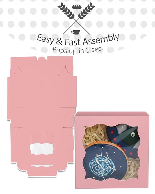 qiqee Pink Bakery Box with Window 4x4x2.5 inch 30Packs Macaron Boxes Small Donut Pastry Boxes for Party Mini Cookie Boxes