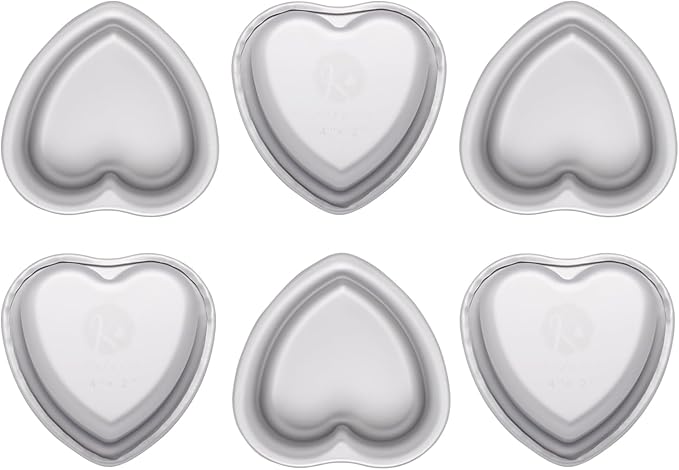 4 × 2 Inch heart cake pans,Set of 6, Aluminum Heart Cake Mold,Small Cake Pans , Heat Resistant Baking Cake Tins for Wedding, Party, Family Occasions, Chocolate. (4 × 2 Inch heart cake pan,Set of 6)