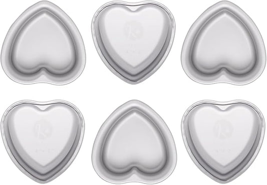 4 × 2 Inch heart cake pans,Set of 6, Aluminum Heart Cake Mold,Small Cake Pans , Heat Resistant Baking Cake Tins for Wedding, Party, Family Occasions, Chocolate. (4 × 2 Inch heart cake pan,Set of 6)