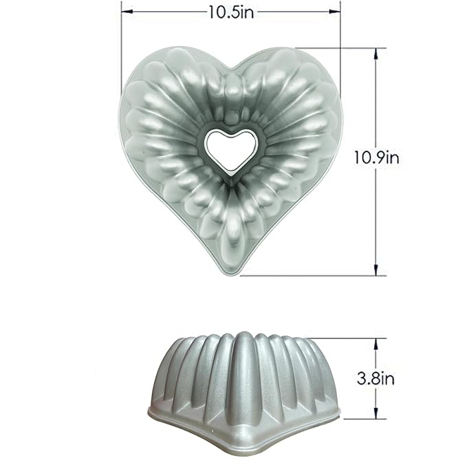 Kundalini Heart Shaped Cake Pans Charlotte Cake Mold Heart Shaped Fluted Cake Pan for Valentine’s Day Christmas Wedding Party 10inch Nonstick Heavy Duty Cake Pan