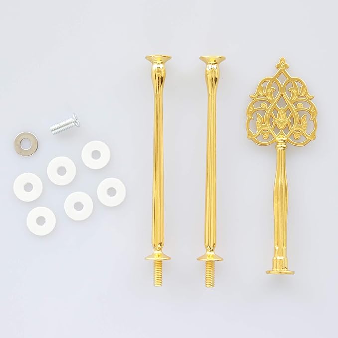 3 Tier 14" Heavy Metal Cake Stand Holder Fruit Plate Stand Fitting Hardware Rod with Stylus (Golden_New Crown)