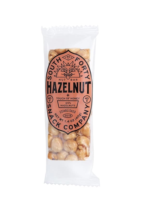South 40 Snacks Crunchy Hazelnut Bar, Just 4 Ingredients, Touch of Honey (40g Bar, Pack of 12)