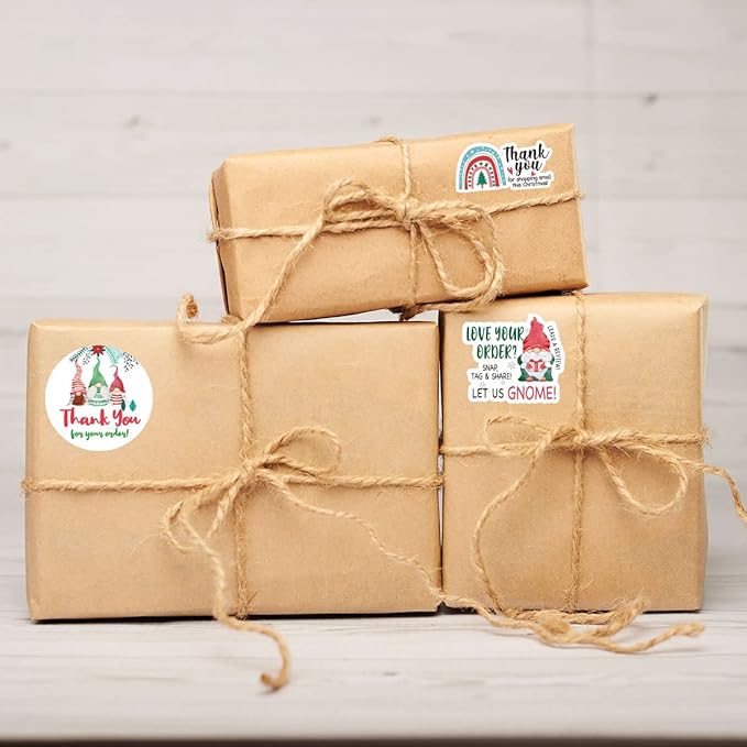 Wailozco 240 PCS Thank You for Your Order Gnome Stickers,Cute Small Business Envelopes Stickers Packages/Handmade Goods/Bags ,Christmas Theme Shop Seals