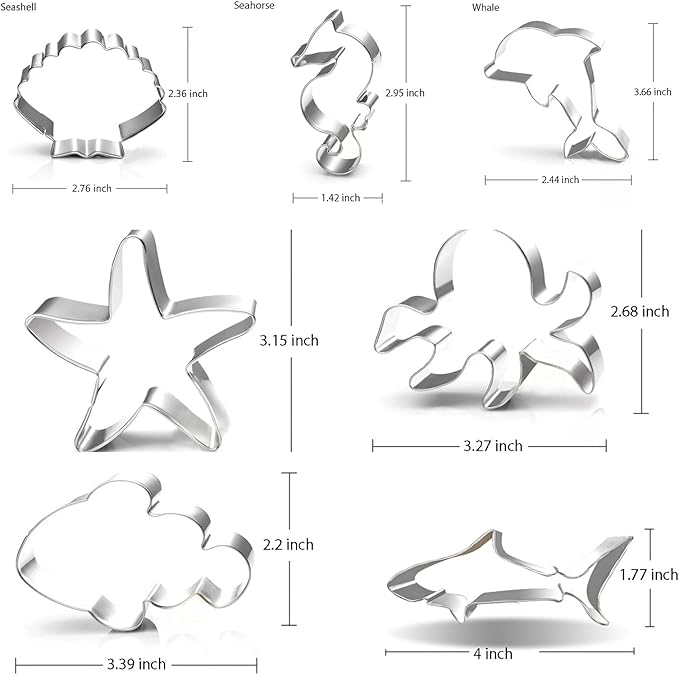 Under the Sea Creatures Cookie Cutter Set-3 inches-7 Piece-Shark, Seastar, Seashell, Seahorse, Whale, Octopus, Fish Cookie Cutters Molds for Kids Birthday Party Supplies Favors.