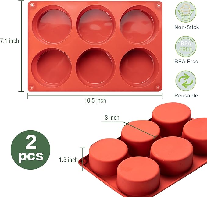 Silicone Egg Molds Frittata Pan, 2 Pack Starbuc Egg Bites Deep 3 Inch Dash Cups Sous Vide Round Rolls for Breakfast Sandwiches Omelets Dinner Rolls Baking