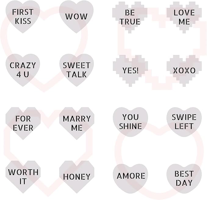 Cookie Cutter and Stencil Set Bundle Kit PYO Cookies Paint Your Own Diy Bakery Fondant Sugar Happy Birthday Wedding Baby Candle Kids Painting Coloring Pages Comb (Conversation Heart Mini)