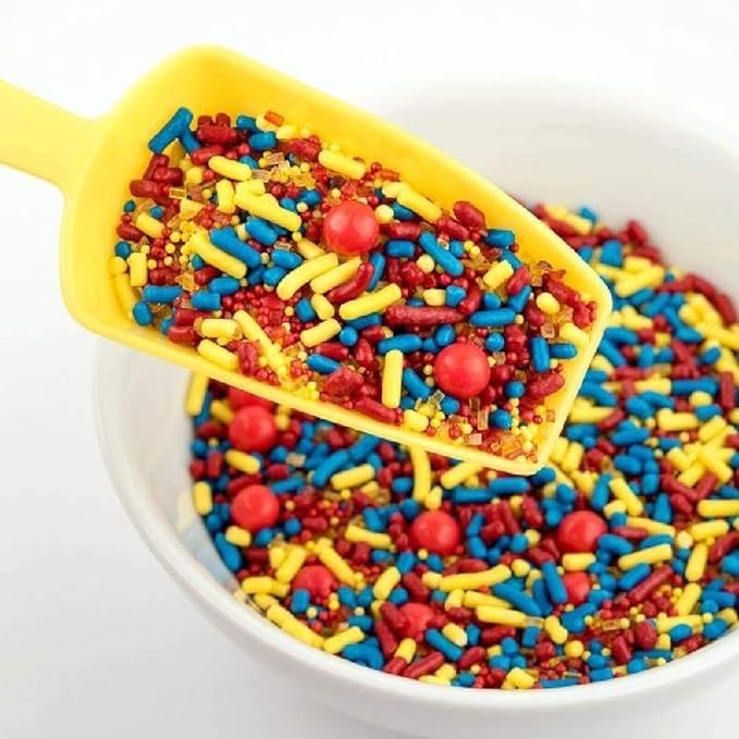 Toy Box Hero Story Sprinkles for Cake Cookie Cupcake Decorating and Baking Fancy Edible Cake Sprinkles and Toppings in Blue Jimmies Yellow Red Chocolate Ball and Sugar Pearl Sprinkles for Donuts