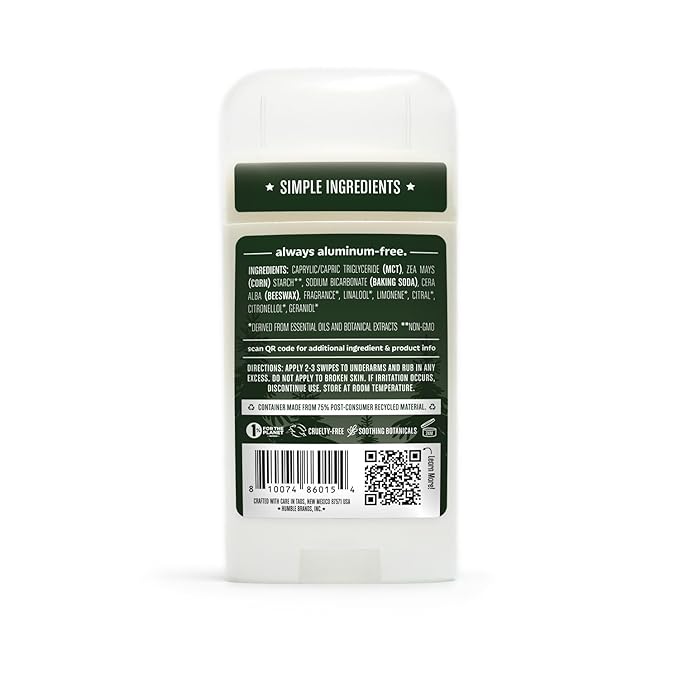 HUMBLE BRANDS Original Formula Aluminum-free Deodorant. Long Lasting Odor Control with Baking Soda and Essential Oils, Black Spruce, Pack of 1