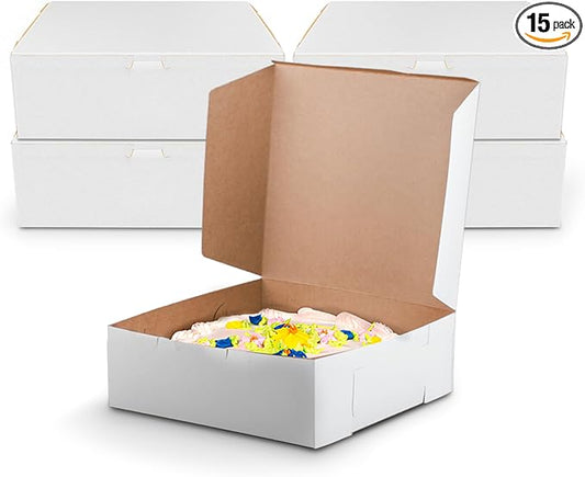 MT Products Plain Cookie Boxes 14" x 14" x 5" - White Bakery Boxes No-Window (Pack of 15) - Made in USA