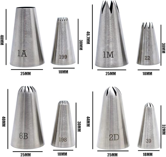 Open Star Piping Tip,8 Pack Stainless Steel Large piping nozzles Tip Set for Baking and Cakes