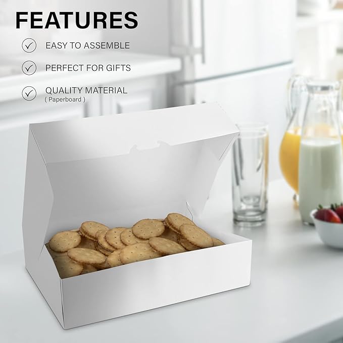 MT Products White Donut Boxes 14" x 10" x 3.5" - Auto Pop-Up Bakery Boxes No-Window (Pack of 125) - Made in the USA