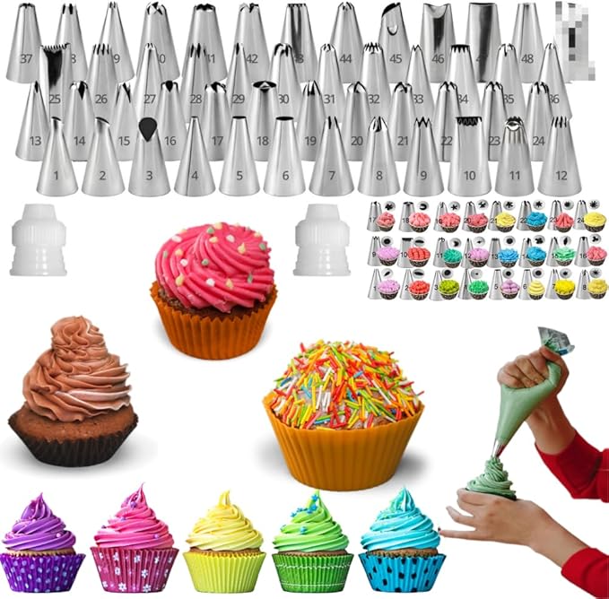 Icing Piping Tips Set,Stainless Steel Frosting Piping Kit,Pastry Cake Decorating Tips Baking Tools For Cookies Cupcake Decorating Kit (49)