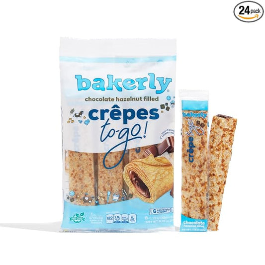 bakerly Chocolate Hazelnut Filled Crepes to go! Non GMO, Free from Artificial Flavors & Colors, Pack of 4, 6-Count (24 Total Crepes)