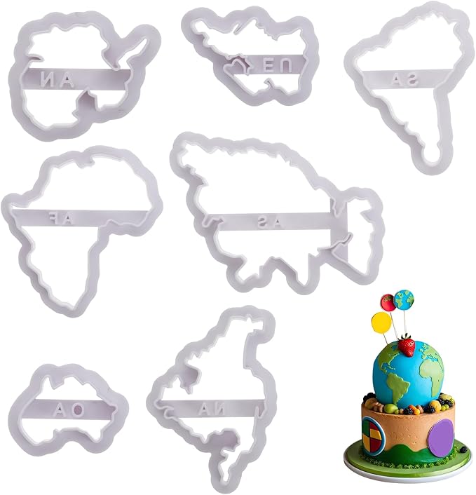 7 PCS World Map Shape Cookie Cutters, Cake Decorating Stencil, Seven Continents Shape Cookie Cutter Set, for Cake, Cookies, Cupcakes, Fondant, Pastry