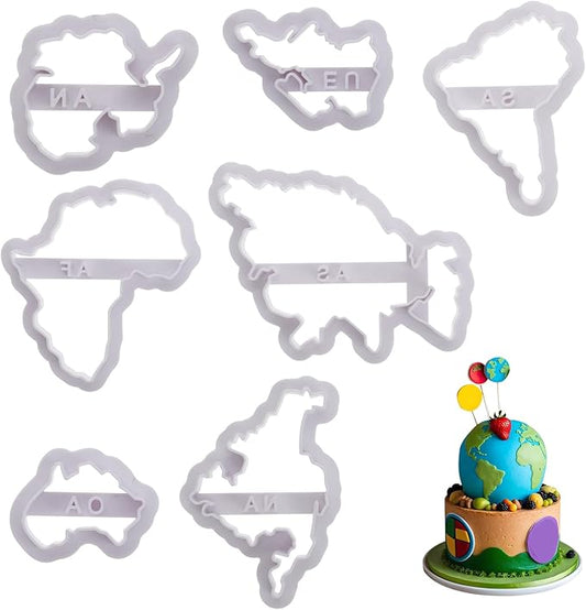 7 PCS World Map Shape Cookie Cutters, Cake Decorating Stencil, Seven Continents Shape Cookie Cutter Set, for Cake, Cookies, Cupcakes, Fondant, Pastry