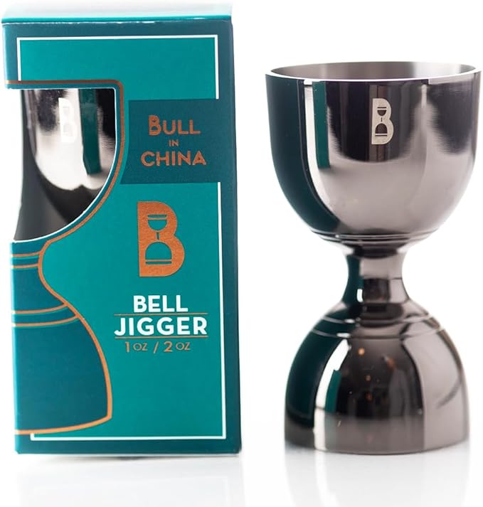 Double Bell Jigger by Bull In China - 0.25oz to 2oz Measures for Cocktails, Bars & Bartenders (Gunmetal Black)