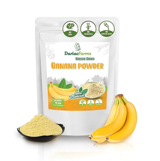 DARLAC FARMS Freeze Dried Banana Powder 4Oz, Natural ingredients, Nutrient-rich, Vegan, No Add Sugar, Preservative-free, Convenient zip-lock Pouch, Perfect for Smoothies, Baking, Seasoning