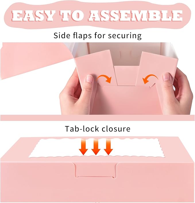 KPOSIYA 40pcs 8x8x5 inches Cake Boxes with Cake Boards（20 Boxes & 20 Boards）, Pink Bakery Boxes with Window,Cajas Pasteles Cupcake Carriers Treat Containers for Dessert Pastries, Mother's Day