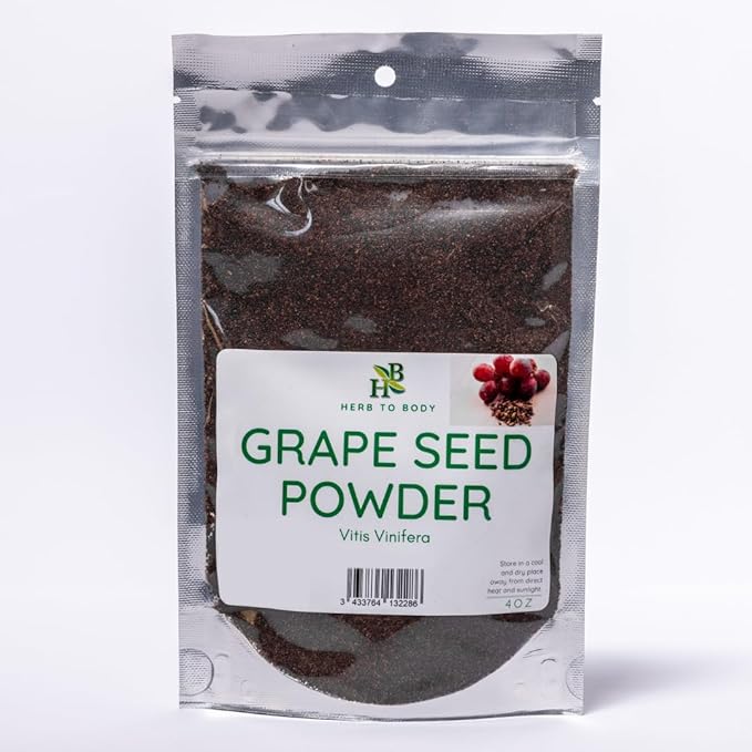 Herb To Body Grape Seed Powder - 4oz, Wildcrafted Vitis Vinifera, Grape Seeds Powder for Smoothies, Herbal Blends, Baking, and DIY Uses