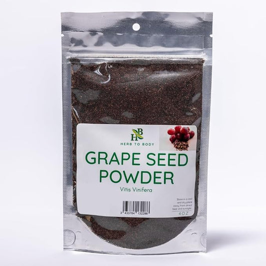 Herb To Body Grape Seed Powder - 4oz, Wildcrafted Vitis Vinifera, Grape Seeds Powder for Smoothies, Herbal Blends, Baking, and DIY Uses