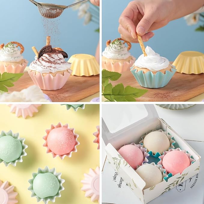 100 PCS Baking Cups Cupcake Liner Flared Brioche Standard Muffin Wrappers Greaseproof Coated Paper Cup for Wedding Birthday Holiday Party or Baby Shower (White)