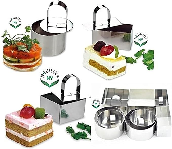 NEWLINE NY Stainless Steel Dessert Rings (12 Pcs) Round Square Rectangular Appetizers Molded Salads, Cakes Mousse Molding Layering Cake Cutter