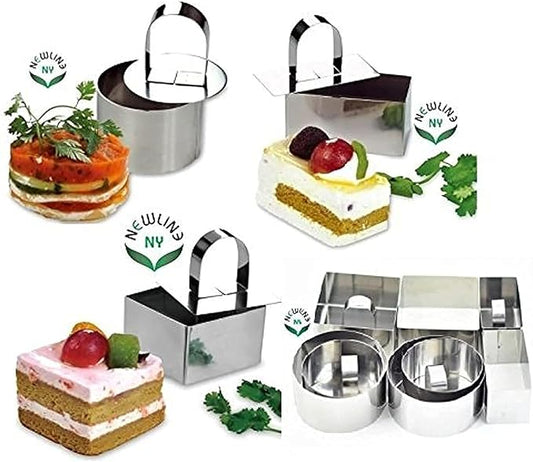 NEWLINE NY Stainless Steel Dessert Rings (12 Pcs) Round Square Rectangular Appetizers Molded Salads, Cakes Mousse Molding Layering Cake Cutter