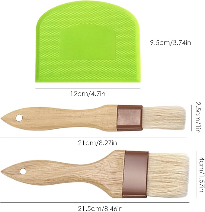 Set of 4, Pastry Brushes and Dough Scraper, findTop Basting Oil Brush with Boar Bristles Wooden Handle Hanging Hole with Extra Dough Scraper for Bread Dough BBQ Sauce Baking Cooking