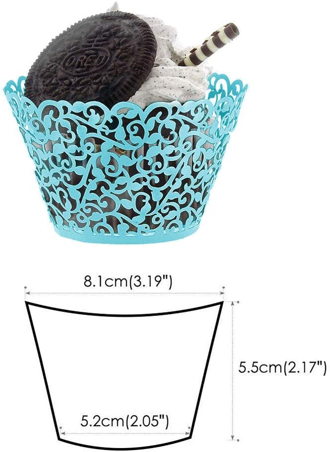 GOLF 100Pcs Cupcake Wrappers Artistic Bake Cake Paper Filigree Little Vine Lace Laser Cut Liner Baking Cup Wraps Muffin CaseTrays for Wedding Party Birthday Decoration (Blue)