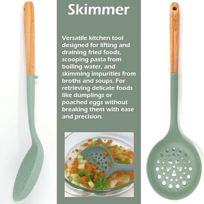 Set of 3 Kitchen Essentials Utensils Set of Silicone Spatulas 15 inches Large Heat Resistant 600F Cooking Baking Non Slip Handles Won't scratch Cookware, Turner Rubber Spatula Ladle Espatula (Green)