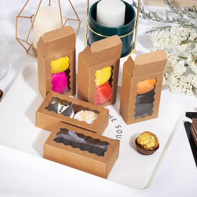JCXGRVC small treat boxes with window - 100pcs candy box for chocolate & bakery treats Macaron Packaging for Wedding 4.17 x 2.16 x 1.37 inches macaron boxes for 2