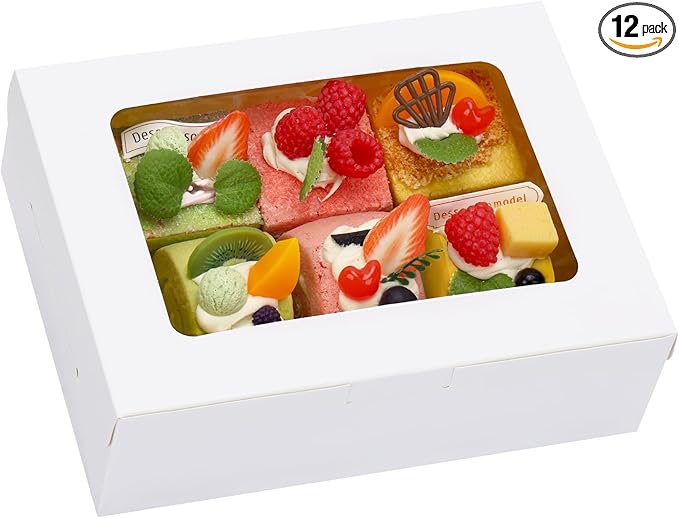 TOMNK 12pcs 8x6x2.5 Inches Bakery Boxes with Window, Cookie Boxes for Chocolate Strawberries, Donuts, Cupcakes, Muffins and Dessert