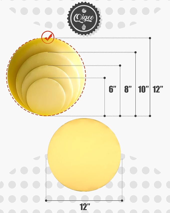 qiqee 12 Inch Gold Cake Boards Round 40-Packs Circles Rounds Base Food-Grade Cardboard Cake Plate（Thinner But Stronger）