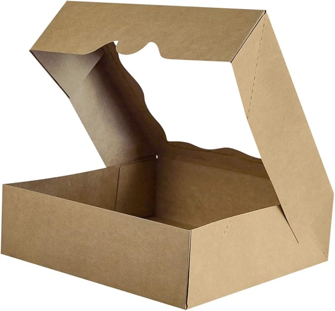 CHERRY 25-PACK 10"x10"x3"Brown Bakery Boxes with PVC Window for Pie and Cookies Boxes Large Natural Kraft Paper Box 10x10x3inch