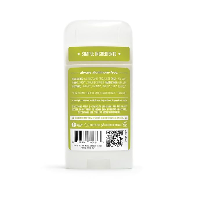 HUMBLE BRANDS Original Formula Aluminum-free Deodorant. Long Lasting Odor Control with Baking Soda and Essential Oils, Bergamot and Ginger, Pack of 1