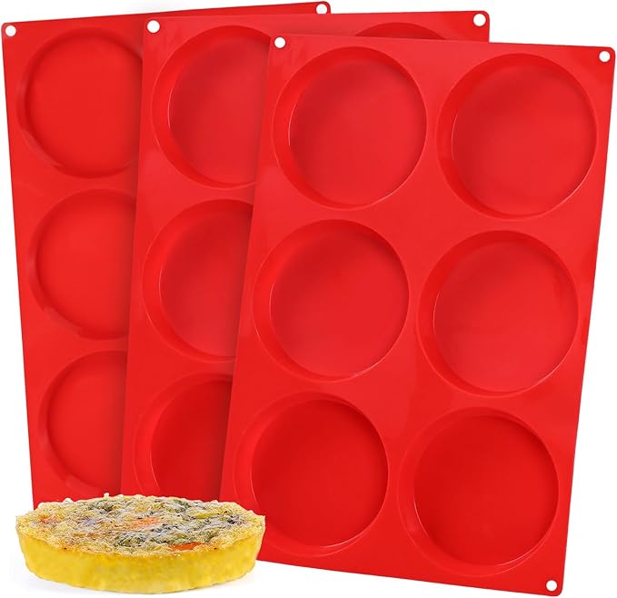 Jumbo Muffin Top Pan, 4 Inch Extra Large Egg Baking Pan for Oven Silicone Molds for Breakfast Sandwiches, English muffins, Whoopie Pies, Corn Bread, Egg bites, 2 Pack Red