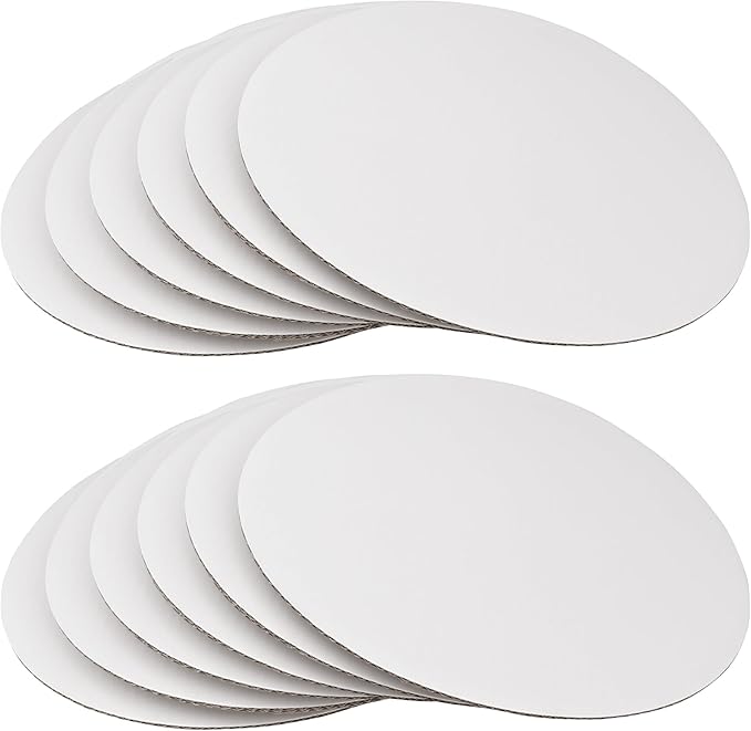 12 Inch White Round Cake Board - Sturdy Corrugated Cardboard Circle Base for Cakes - Disposable Plates 12-Pack