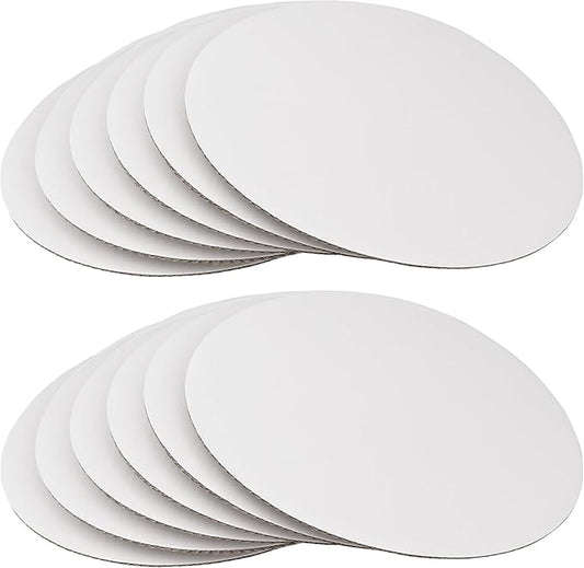 12 Inch White Round Cake Board - Sturdy Corrugated Cardboard Circle Base for Cakes - Disposable Plates 12-Pack