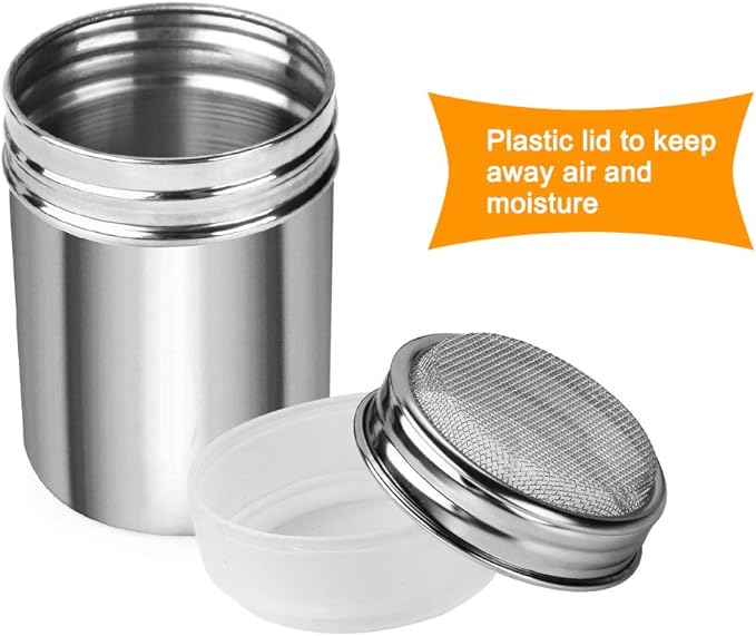 Accmor 2 Pack Powdered Sugar Shaker Duster, Cinnamon Shaker Flour Sifter, Fine Mesh Stainless Steel Dredge for Baking Soda Flour Cinnamon Cocoa