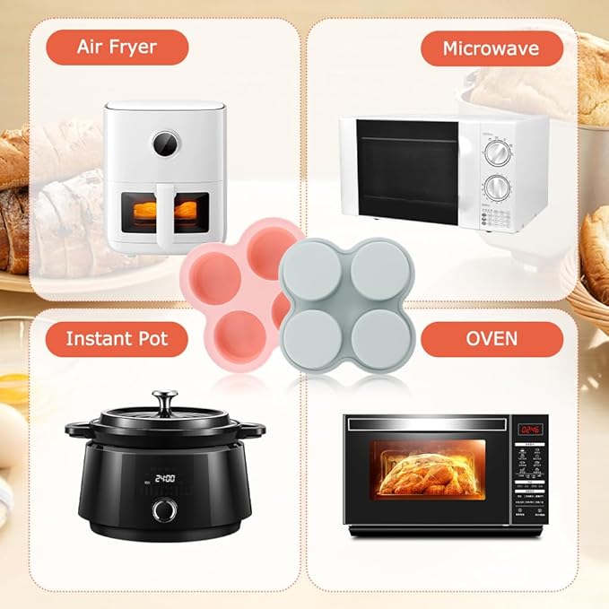 Silicone Air Fryer Egg Mold and Cupcake Pan, Muffin Tin with Oil Brush, Non-Stick Molds for Air Fryer Toaster Oven, 2Pcs Egg Molds