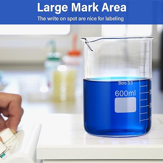 8 Pcs 600 ml Glass Lab Beaker 3.3 Borosilicate Glass Measuring Cup with Spout Low Form Glassware for Laboratories Classrooms or Home Use